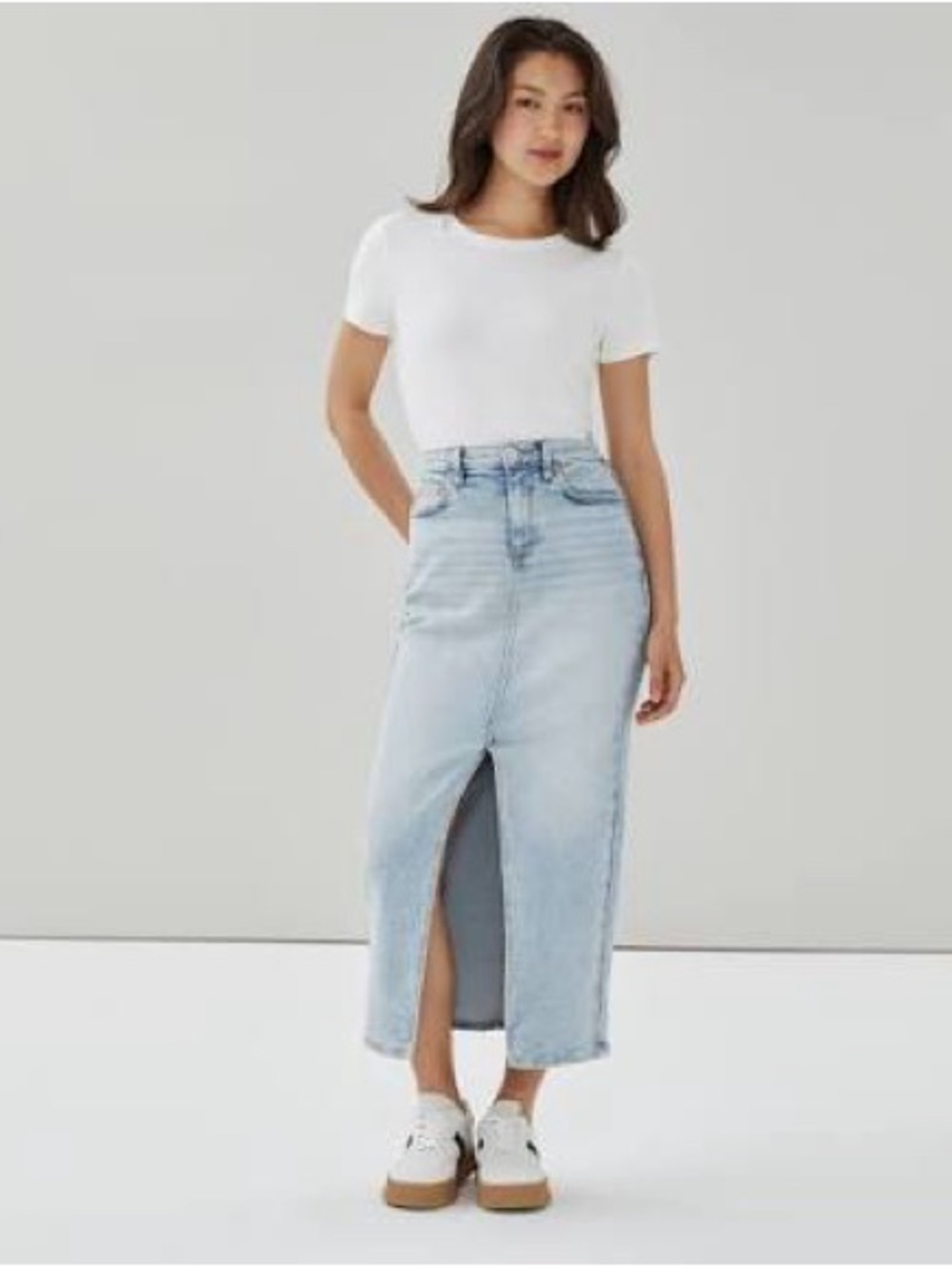 NWT Denim Midi Skirt with Front Slit